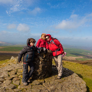 Eglwyswrw - 16 April 2014 / Alana, Oscar and Jess battling with the wind at the top of Eglwyswrw (and that is the real name)